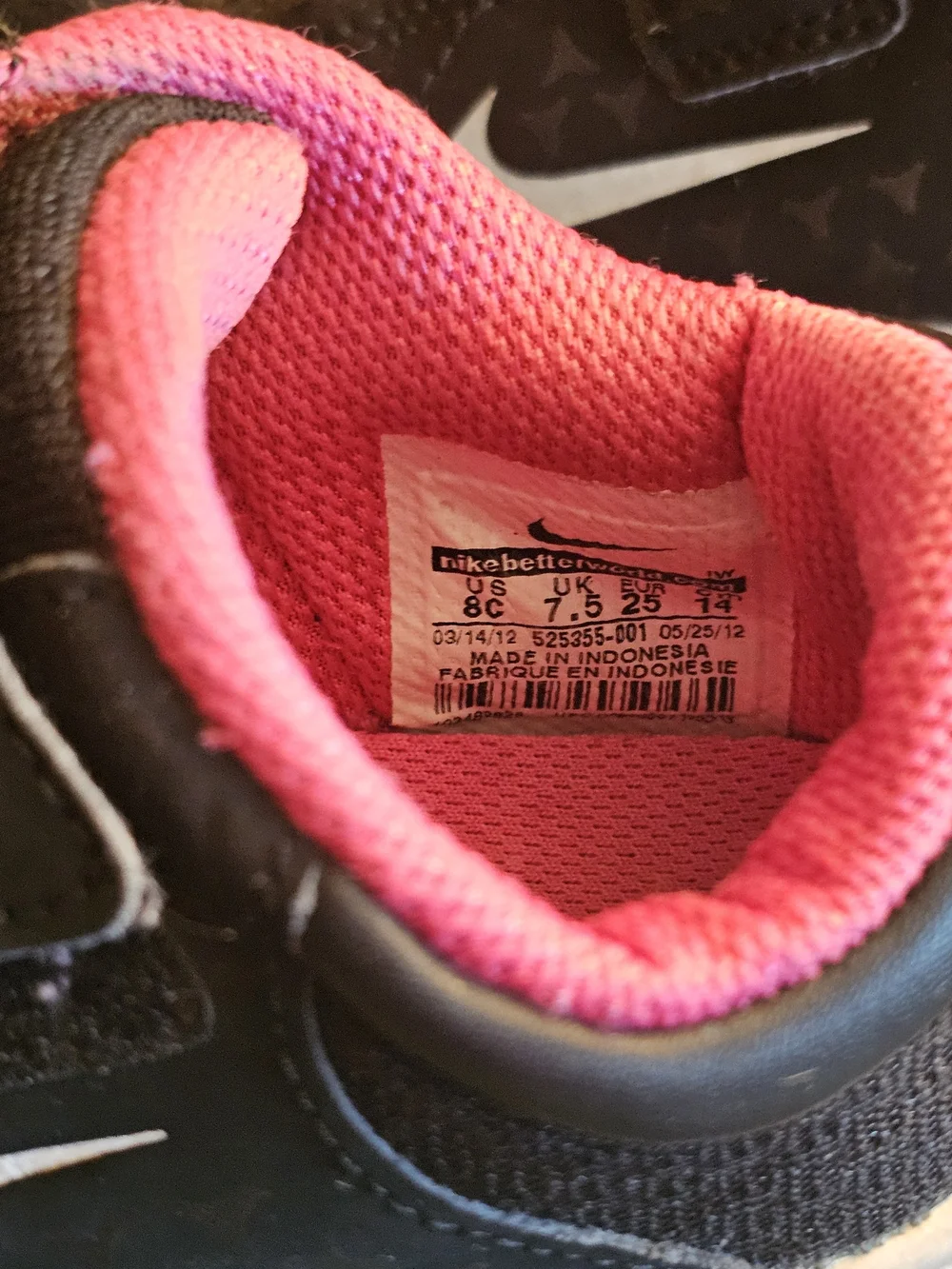 Nike Flex Supreme Toddler Kid's Black and Pink Velcro Athletic Sneakers Size 8C